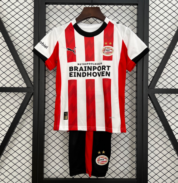 2025-26 PSV Eindhoven Kids Home Soccer Kits Shirt With Shorts
